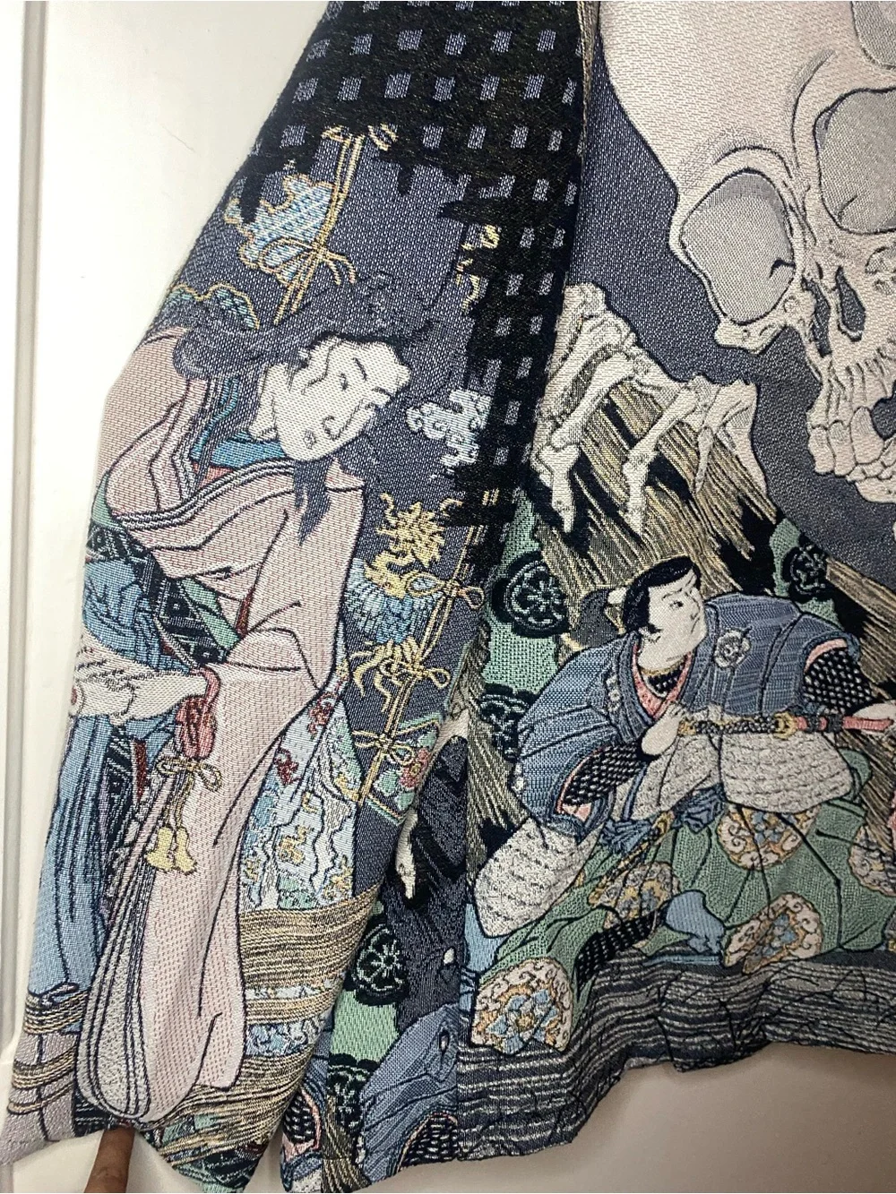 rebels Teal and Gray Skeleton Asian inspired Graphic Zip Jacket